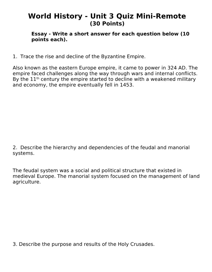 World History Mini-Remote Quiz
