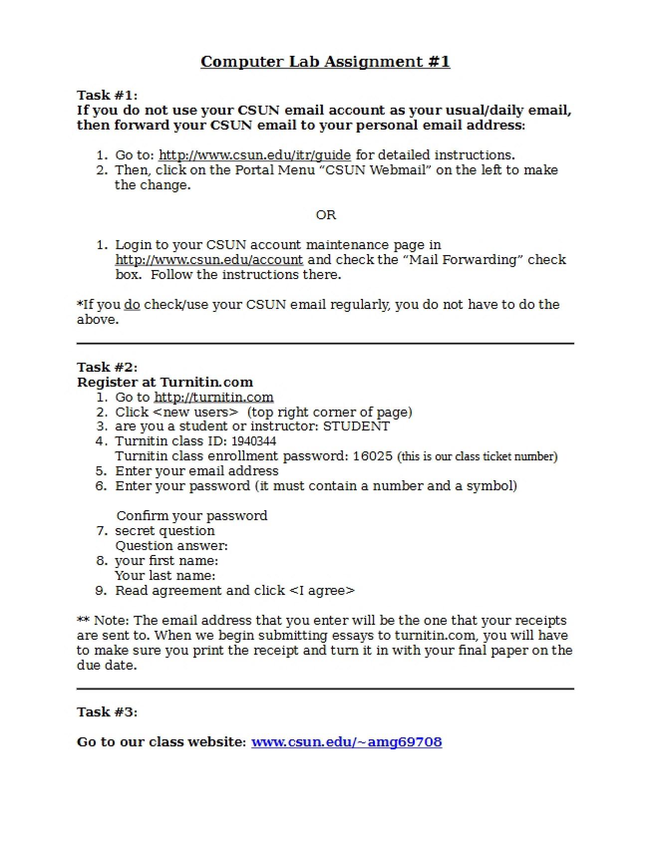 First Computer Lab Task