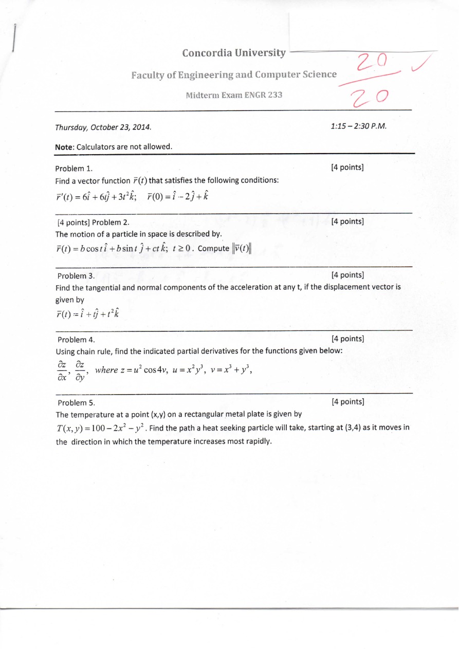 Midterm Examination for ENGR 233