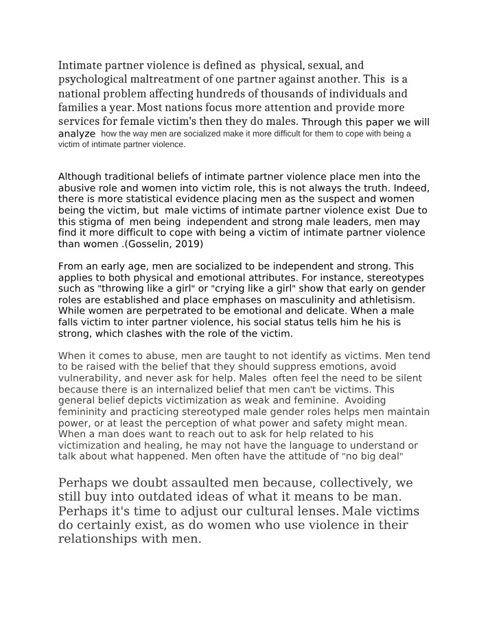 Men and Intimate Partner Violence