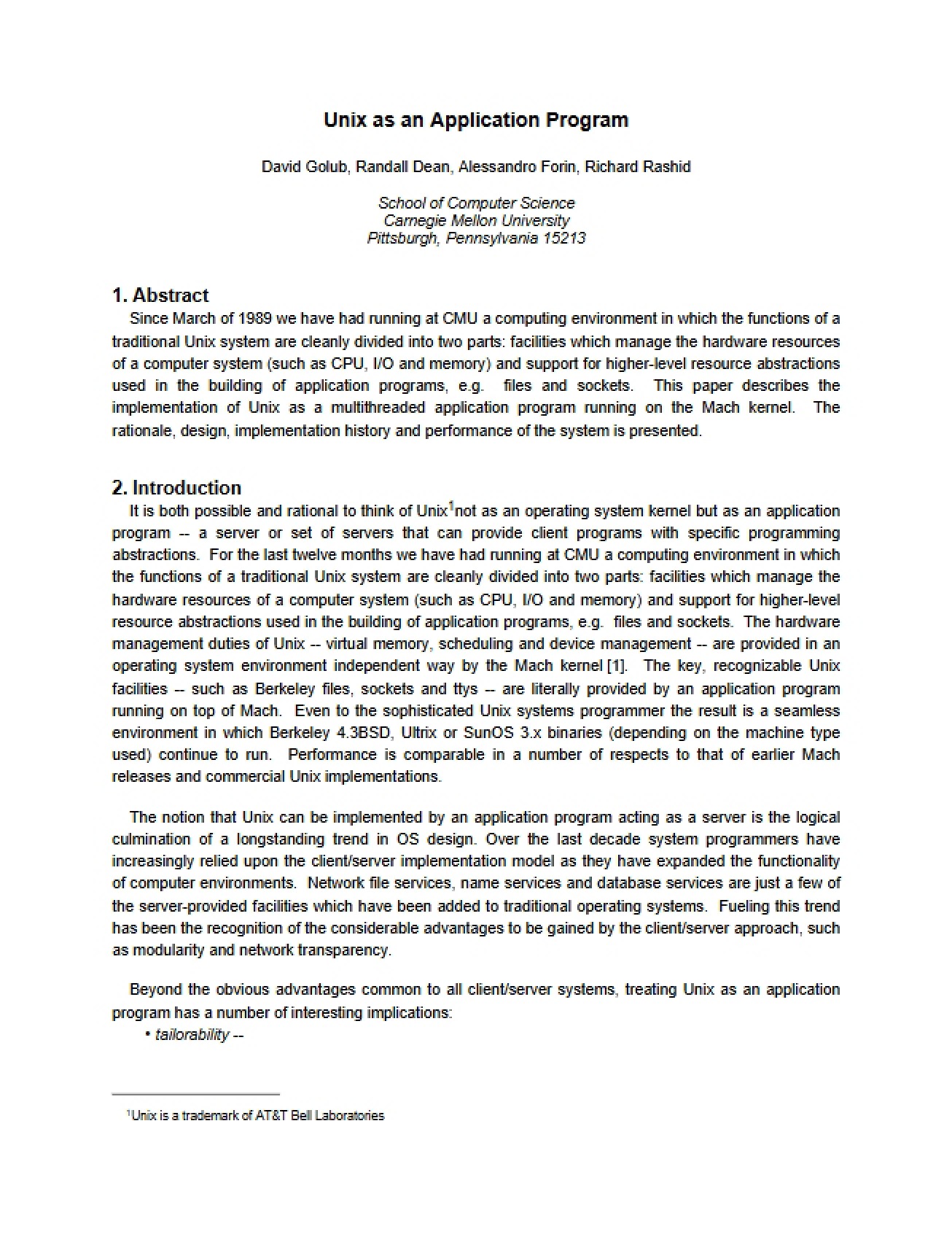 Application Program Unix