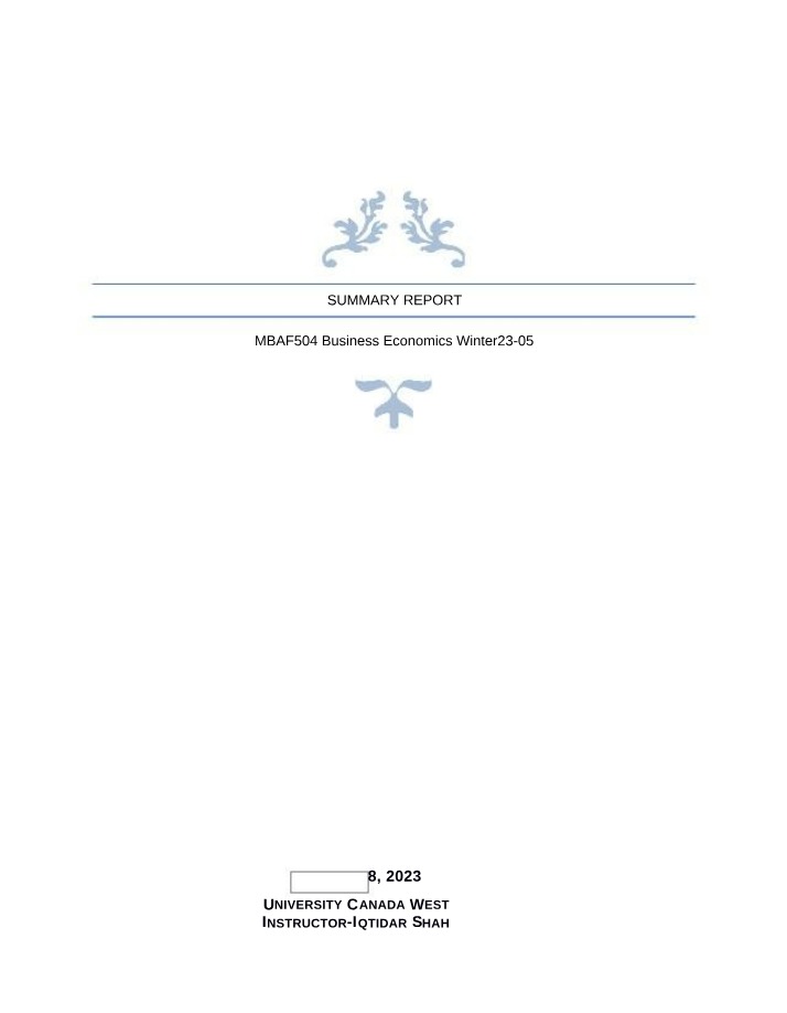 Weekly Summary Report - MBAF504