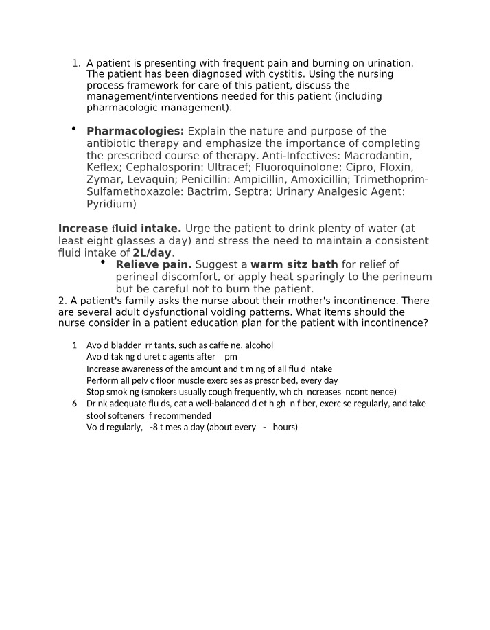 Pharmacologic Management and Interventions for Cystitis