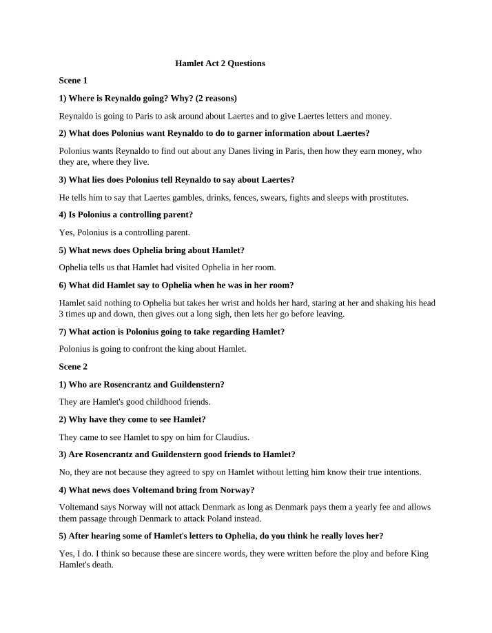 Act 2 Questions for Hamlet