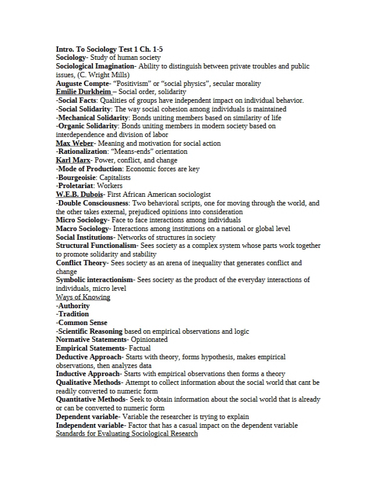 Test 1 Sociology Chapters 1-5