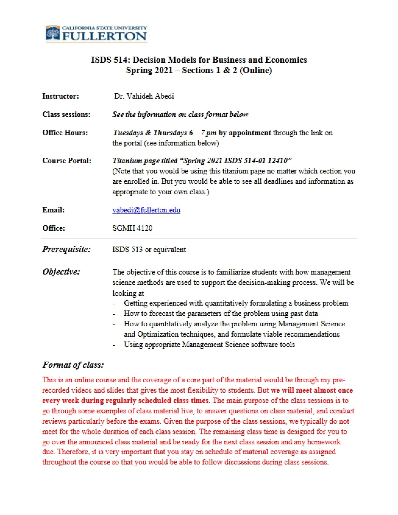 Decision Models Business Syllabus