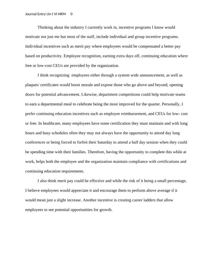 HRM 3302 - Unit VI Journal Entry