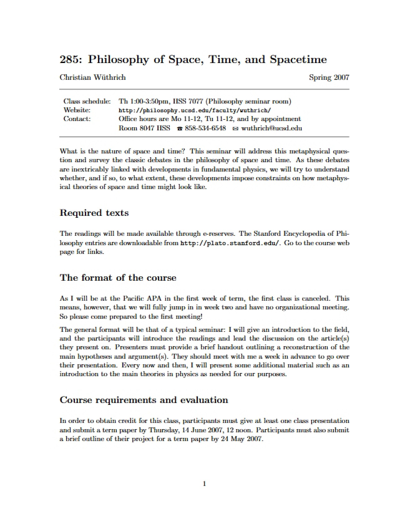 Seminar on Special Topics Syllabus