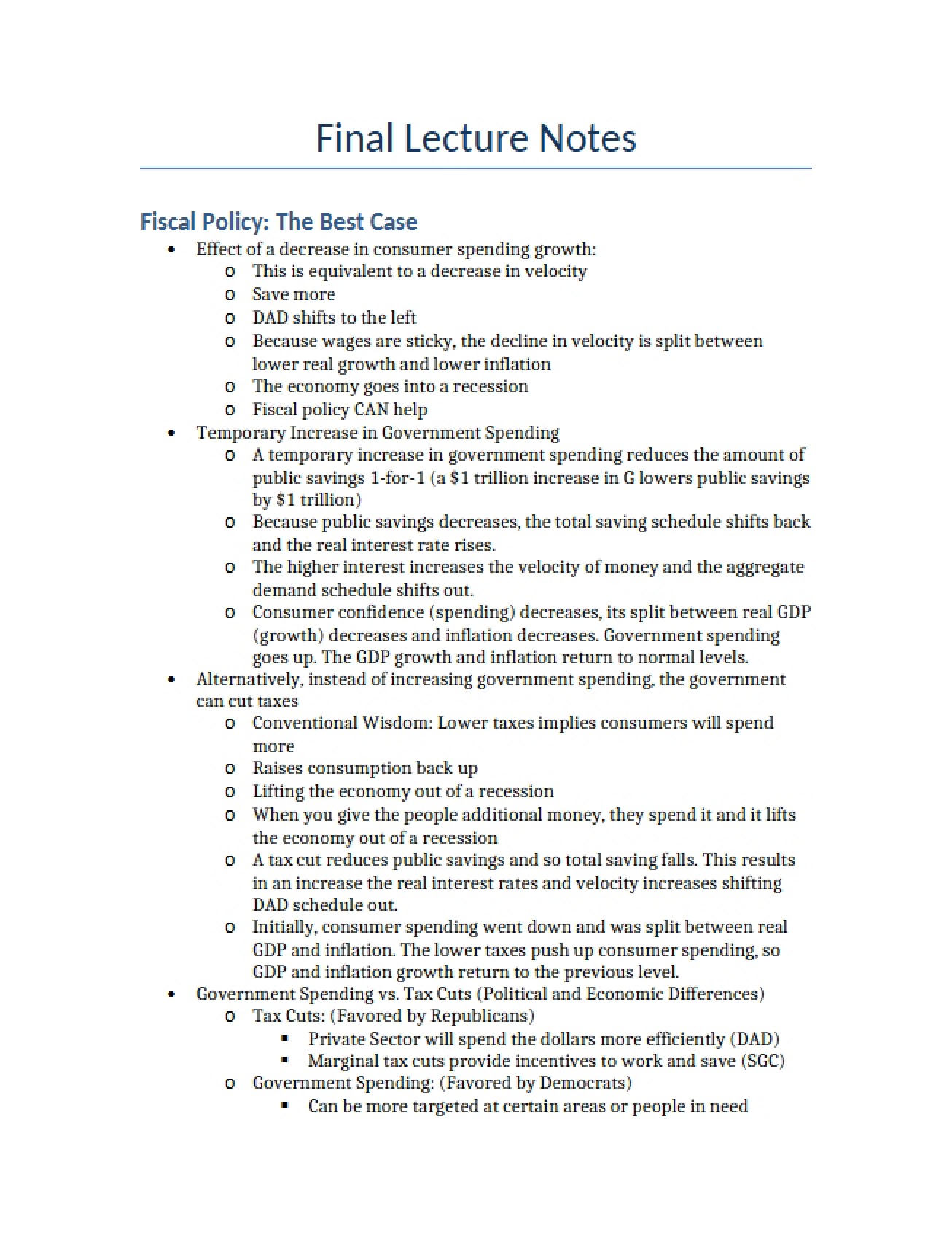 Best Case for Fiscal Policy