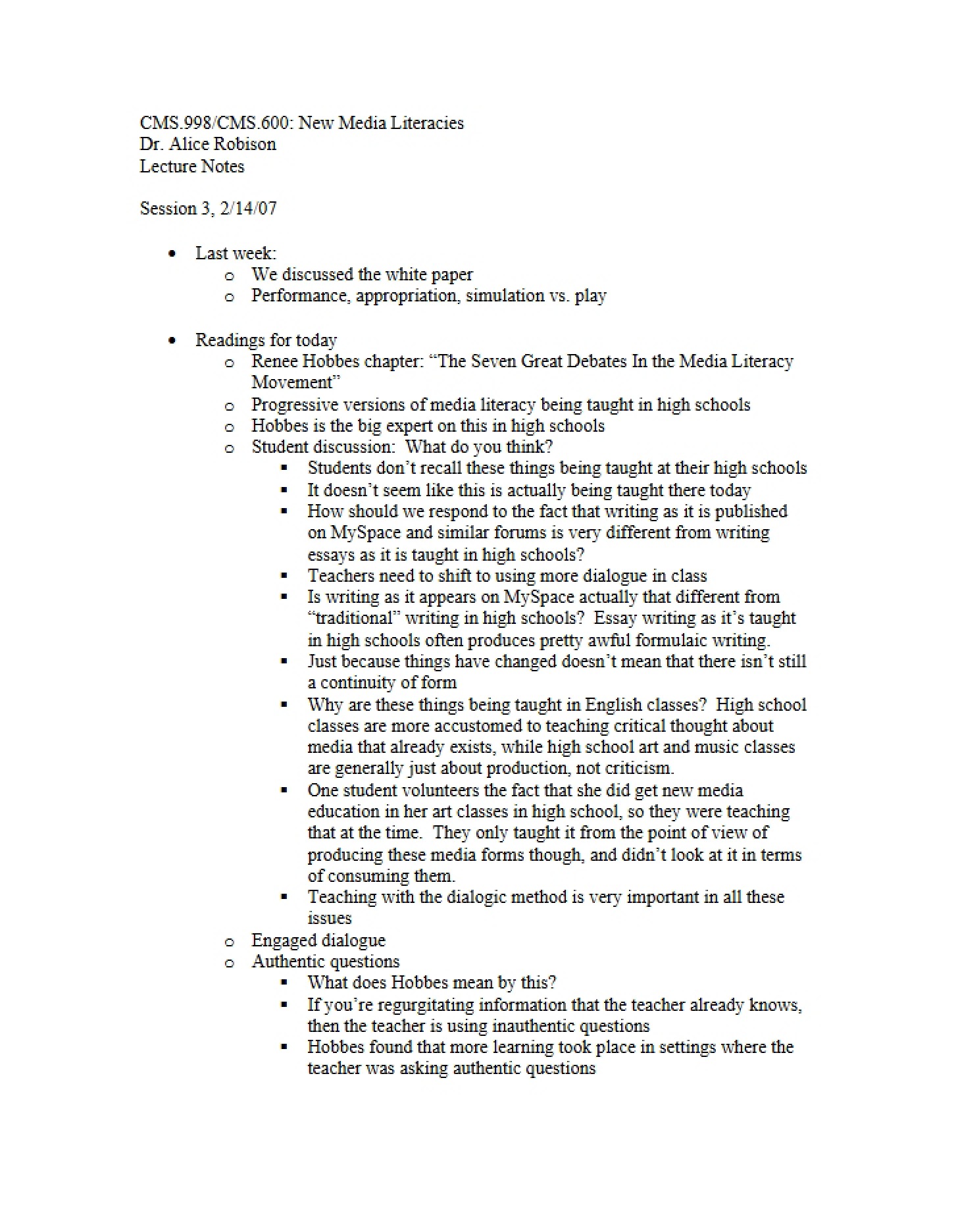 Course Lecture Materials