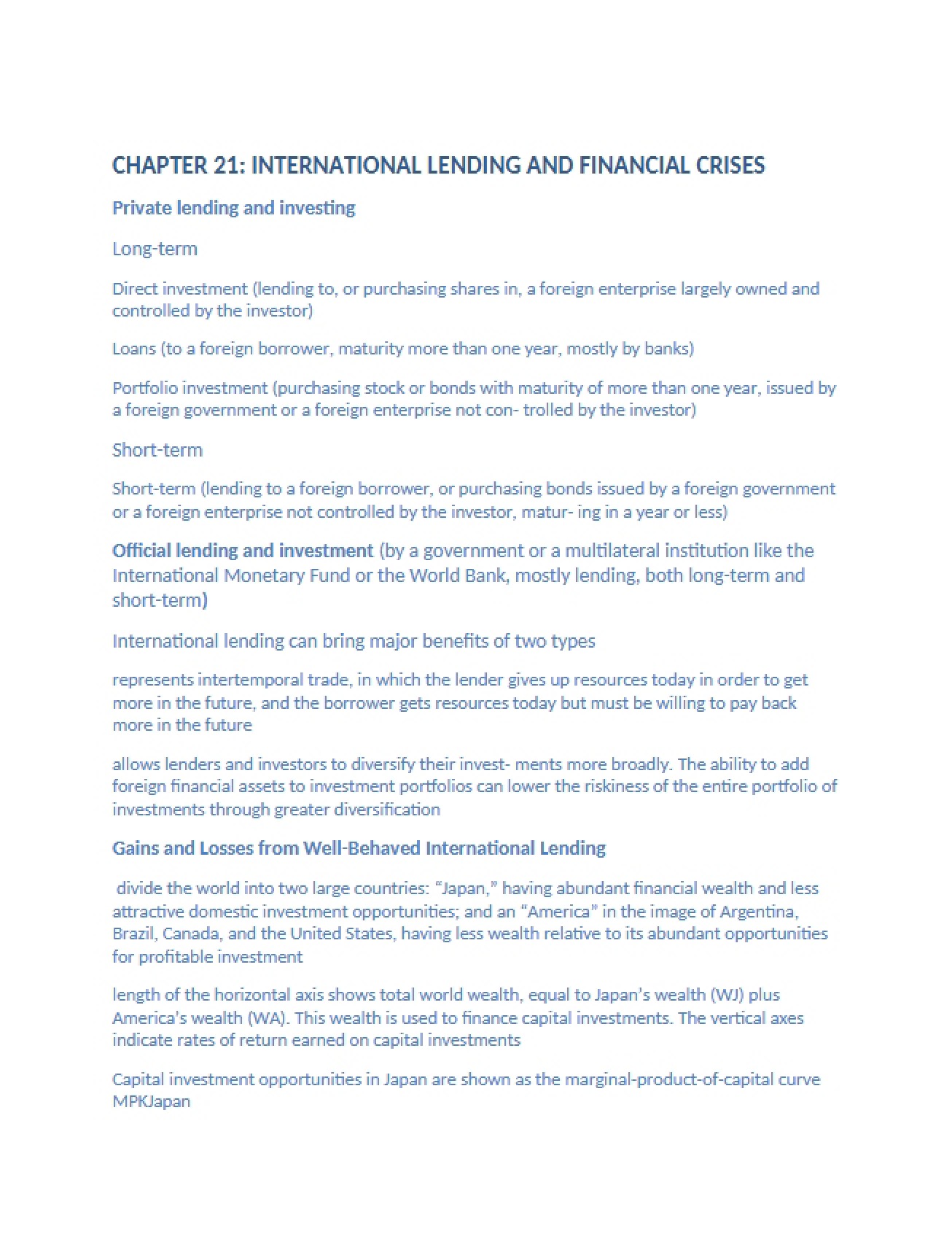 Financial Crises and International Lending Ch 21