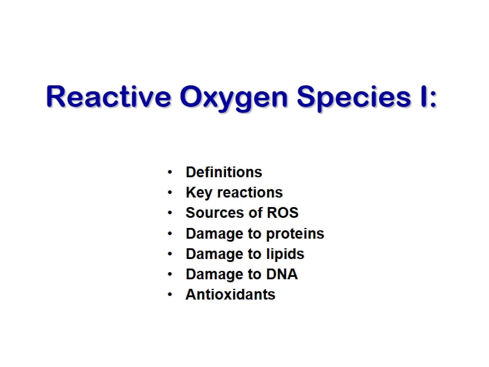 First Part Reactive Oxygen Species