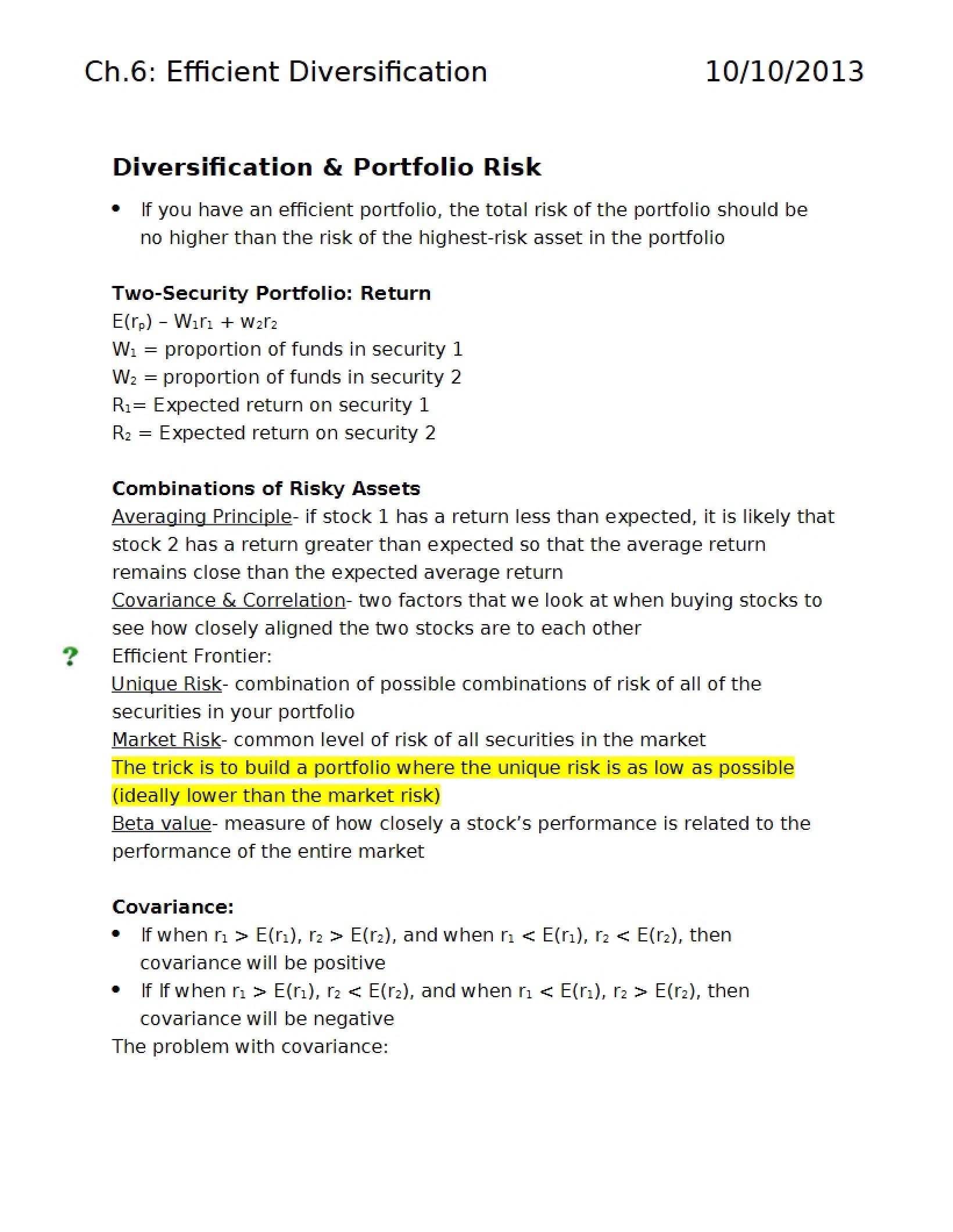 Principles of Efficient Diversification Chapter 6