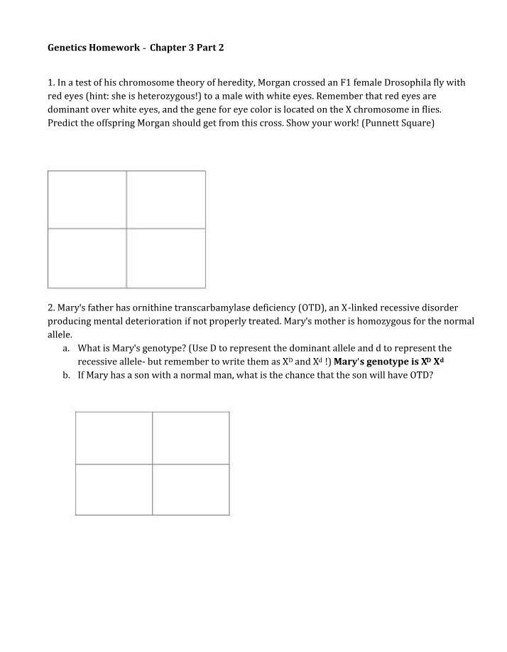Chapter 3 Part 2 - Genetics Homework