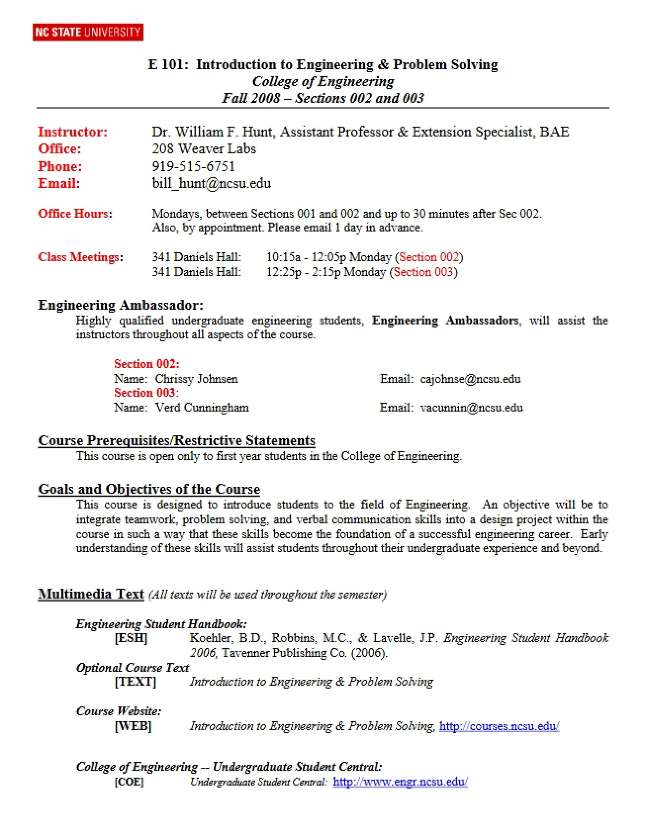 Engineering & Problem Solving Syllabus