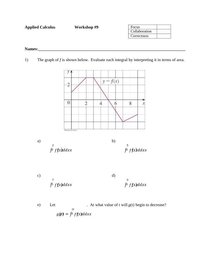 Integrals, Areas, and Graph Interpretation in Applied Calculus