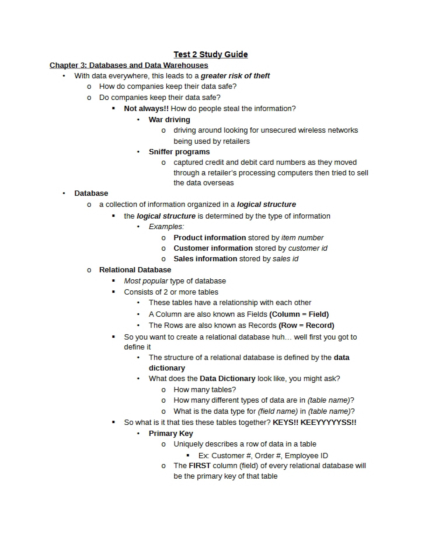 Systems for Data Storage and Warehouses Module 3