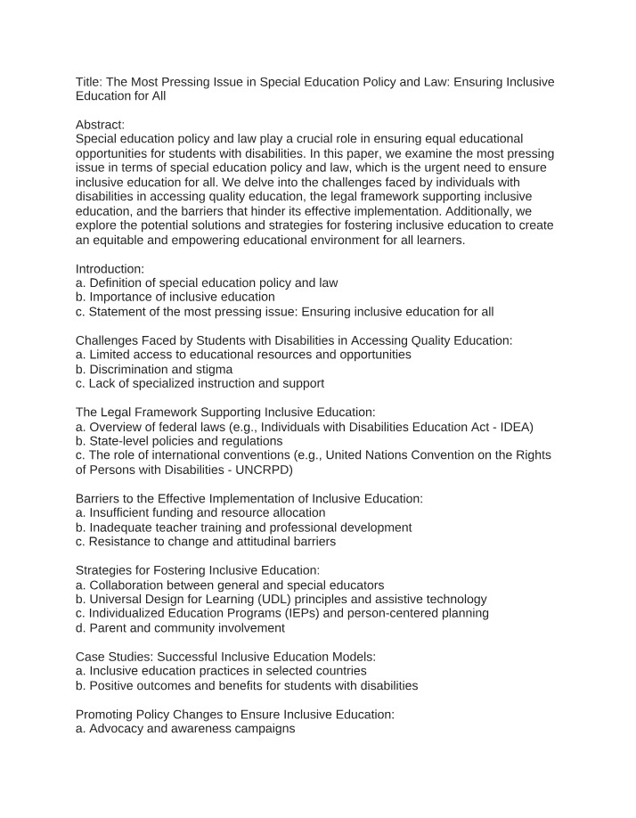 Inclusive Education - Pressing Legal Issues