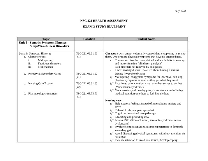 Health Assessment Exam 3 - Study Blueprint