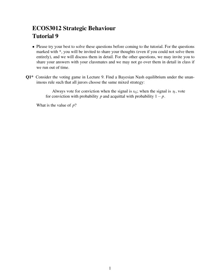 Strategic Behaviour - Voting Game and Bayesian Nash Equilibrium