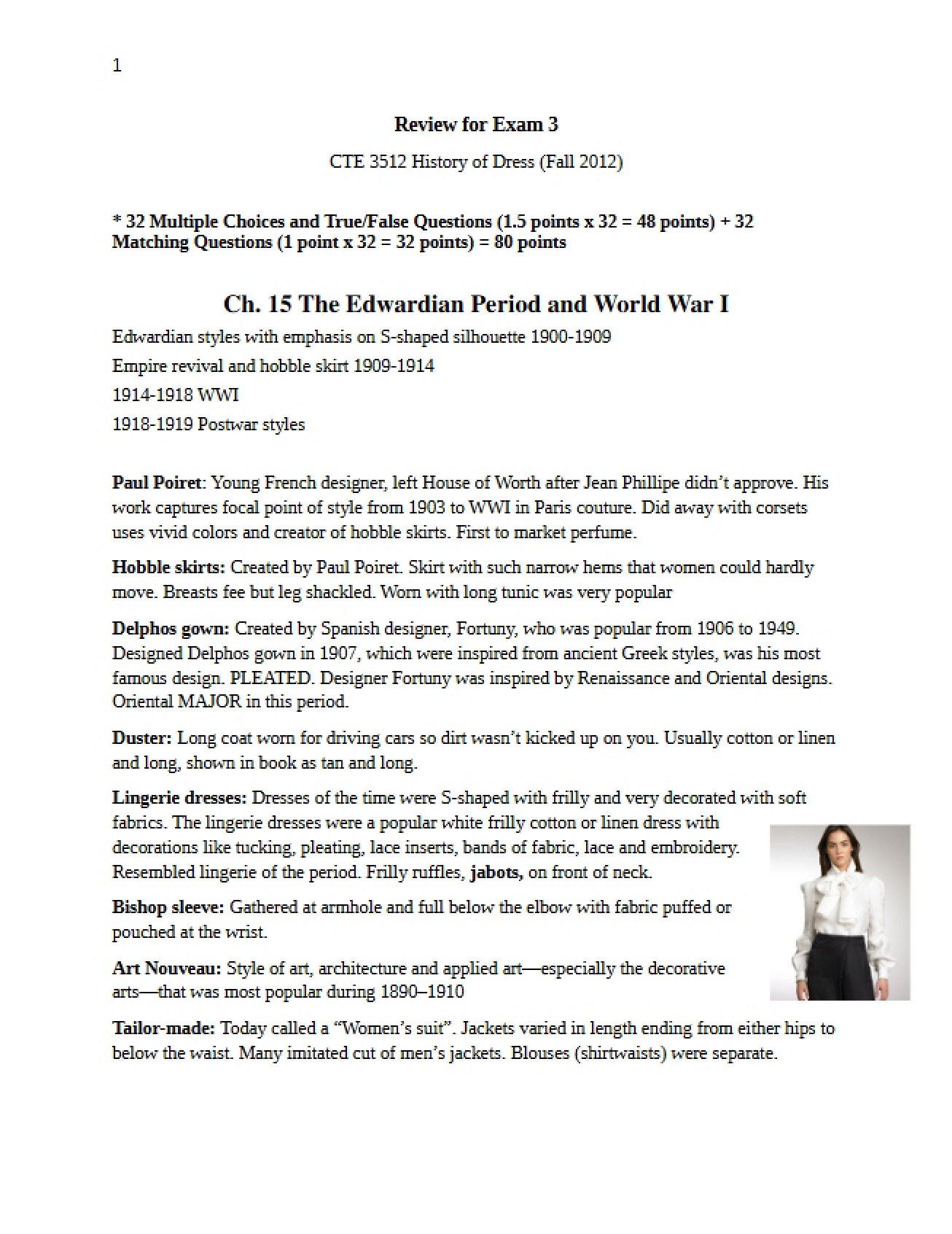Review for the Third History of Dress Exam
