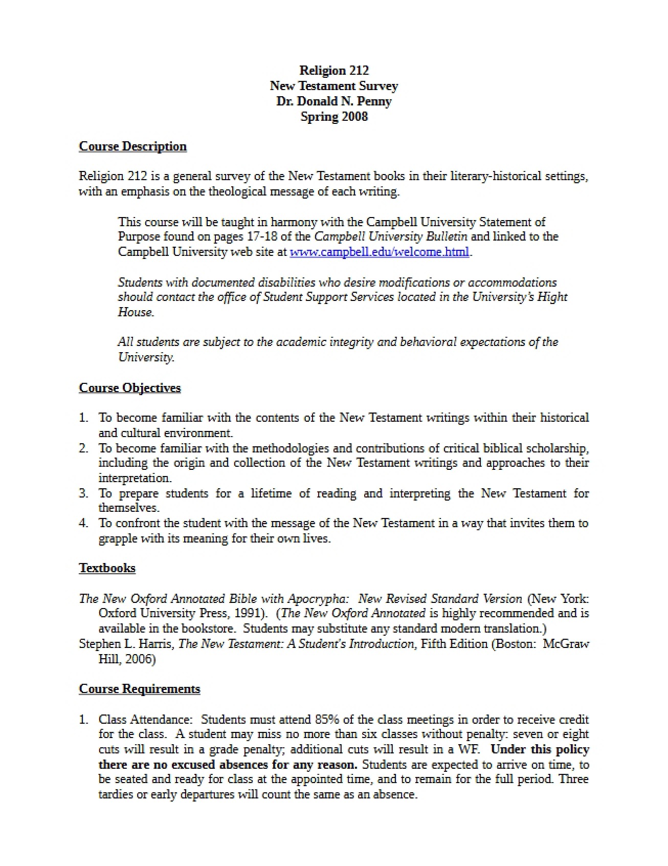 New Testament Survey Syllabus