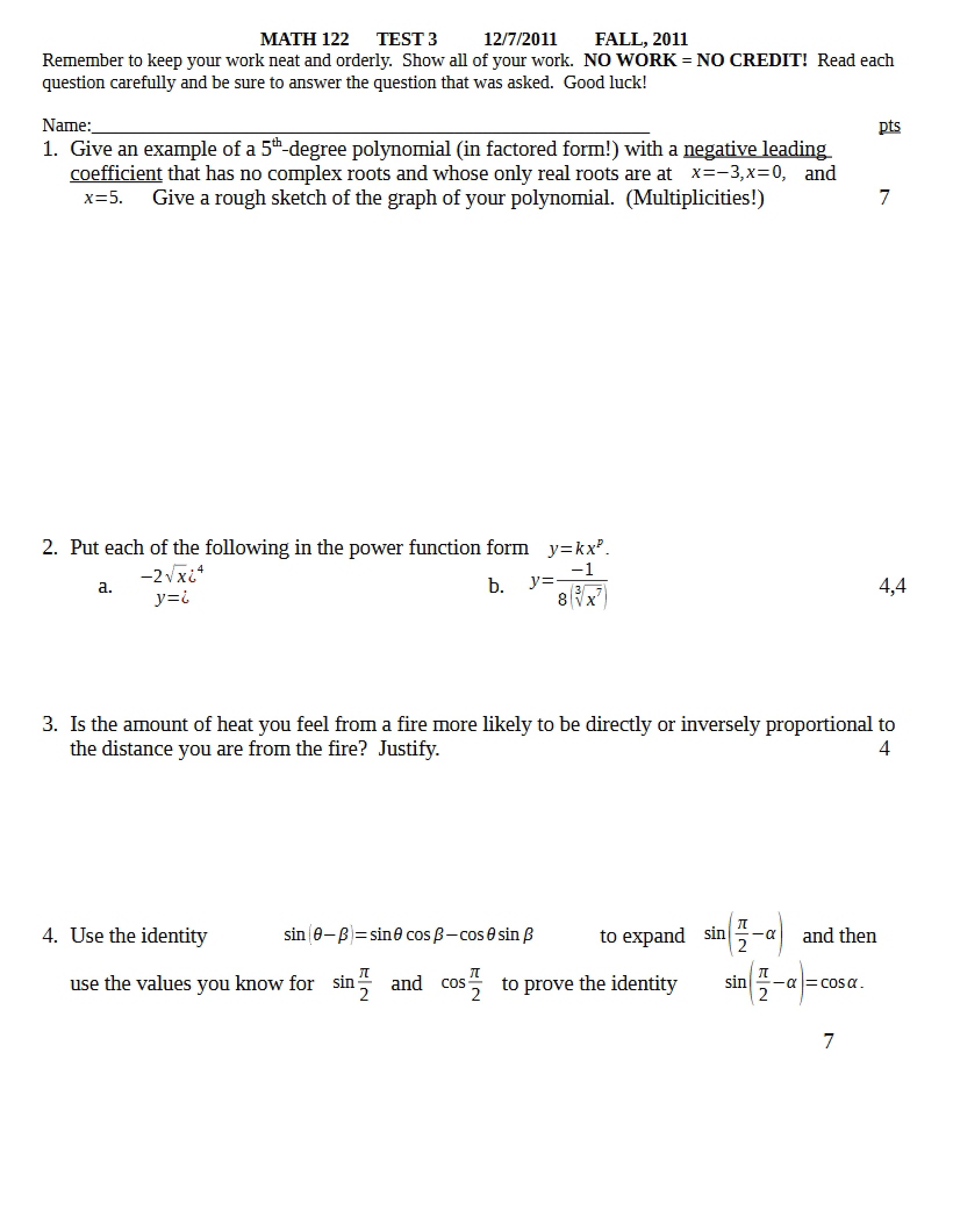 Third Test Math 122