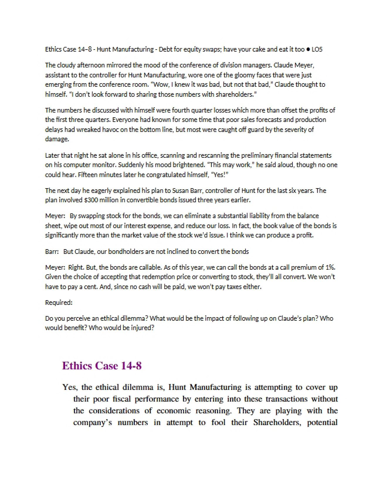 Hunt Manufacturing Ethics Case 14-8