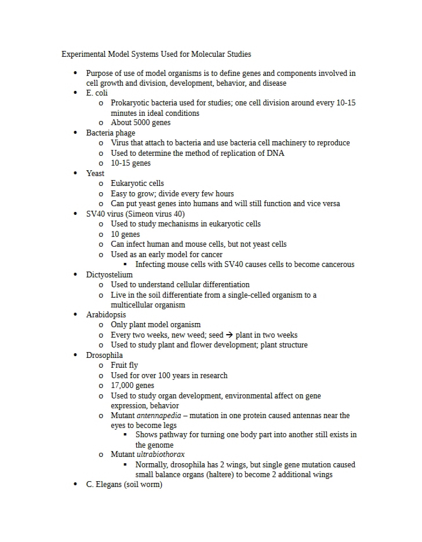 Molecular Studies Experimental Model Systems