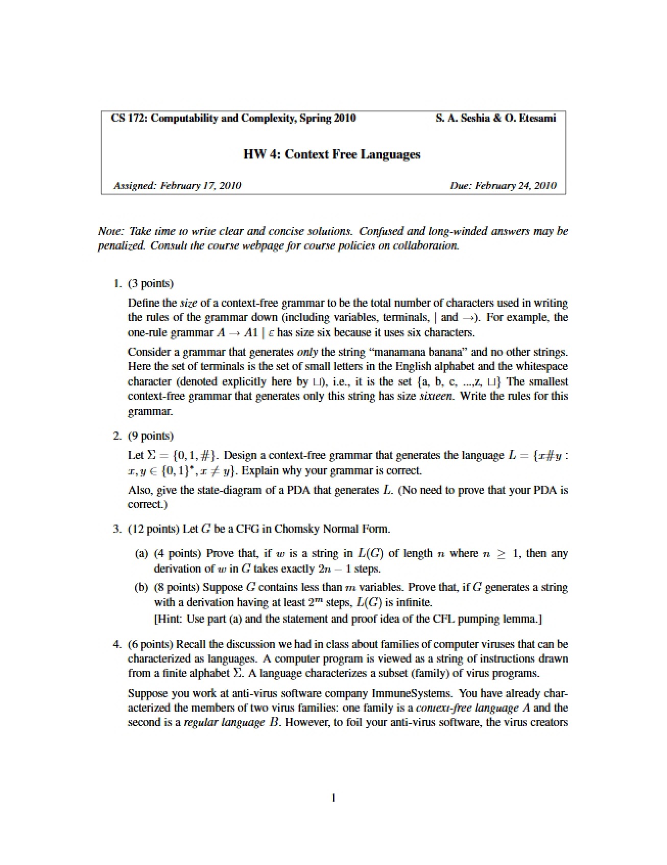 Context Free Languages (Homework 4)