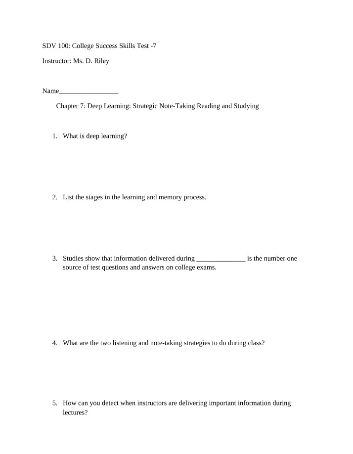 Note-Taking Test - Deep Learning Strategies