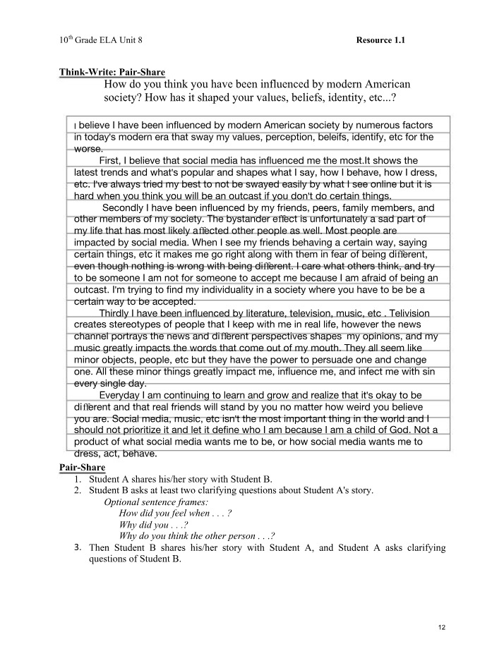 Influence of Modern American Society on Identity and Values