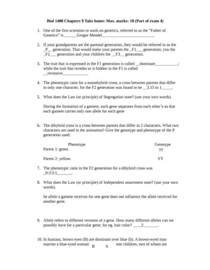 Biology 1408 Chapter 9 Take Home