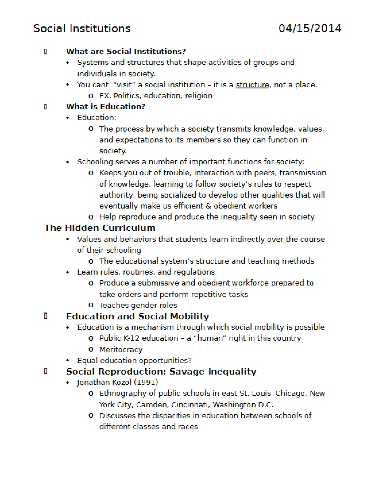 Notes for Sociology Exam Three