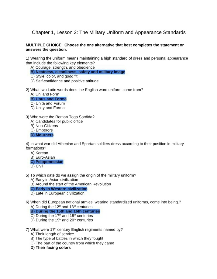 Quiz on Military Uniform and Appearance Standards