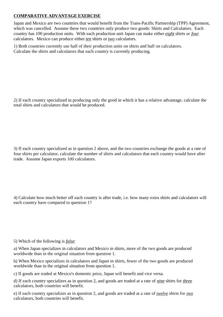 Comparative Advantage Exercise - Calculating Trade Benefits