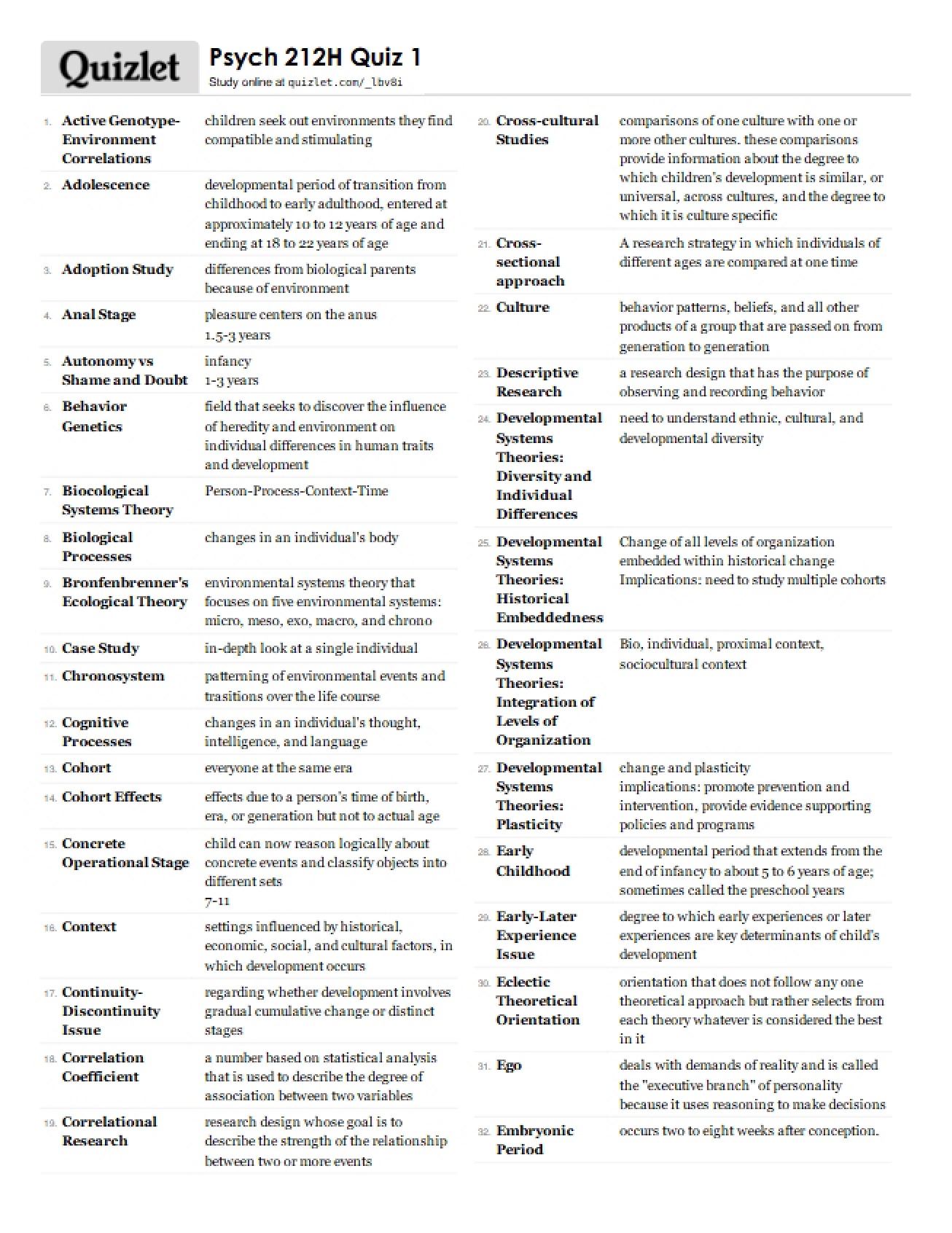 Developmental Psych Quiz 1