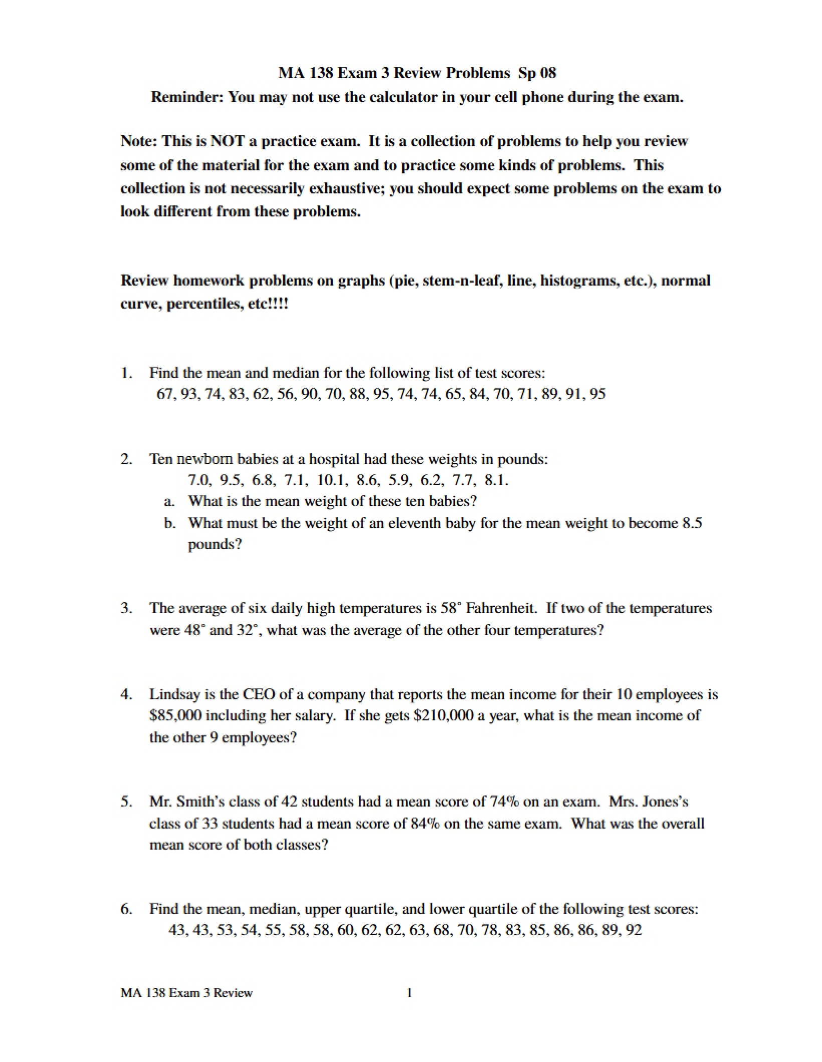 Problems to Review for Exam 3