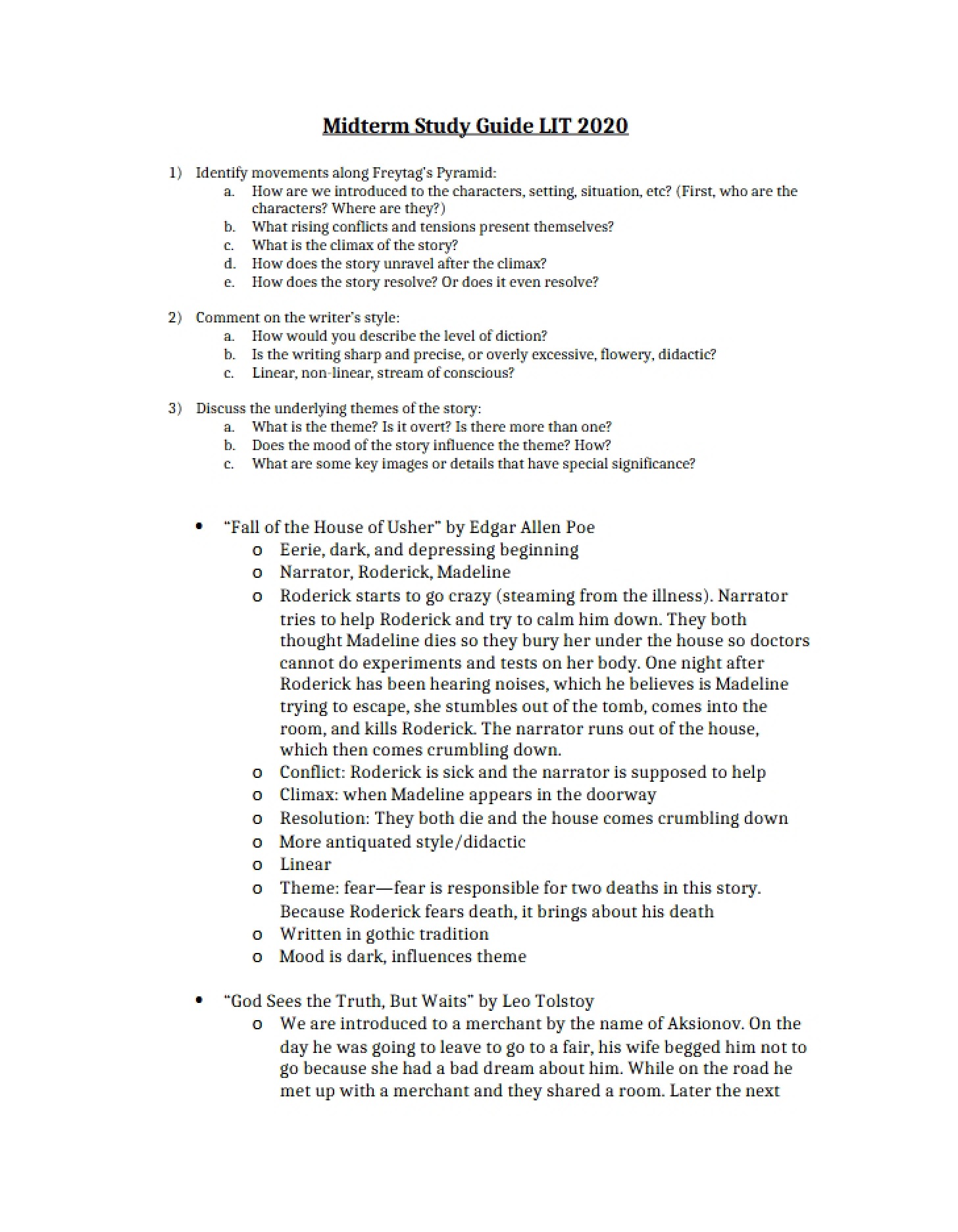 Preparation Outline for Midterm