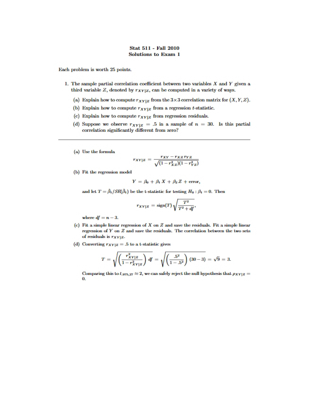 Exam One Solutions