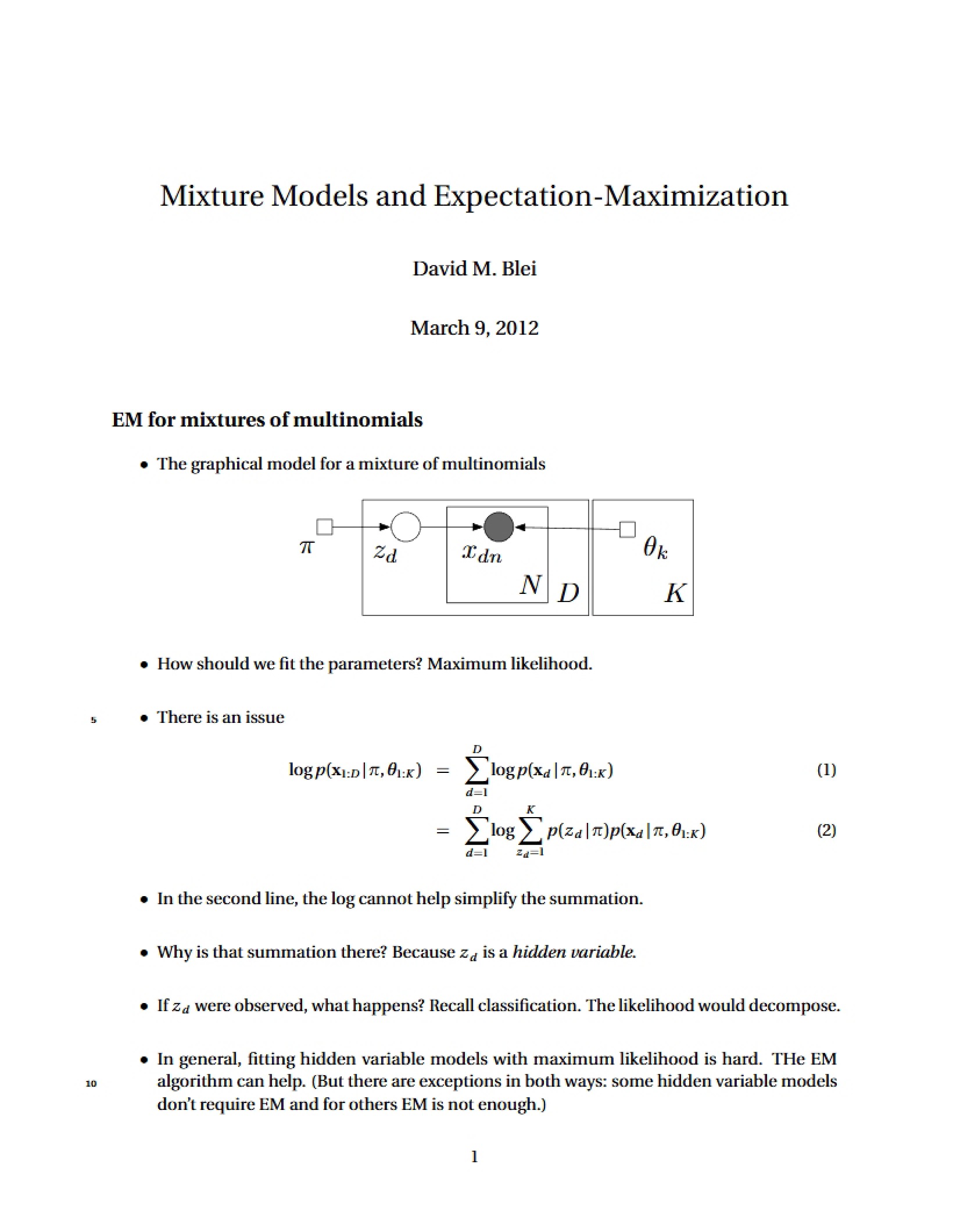 EM Algorithm and Mixture Models