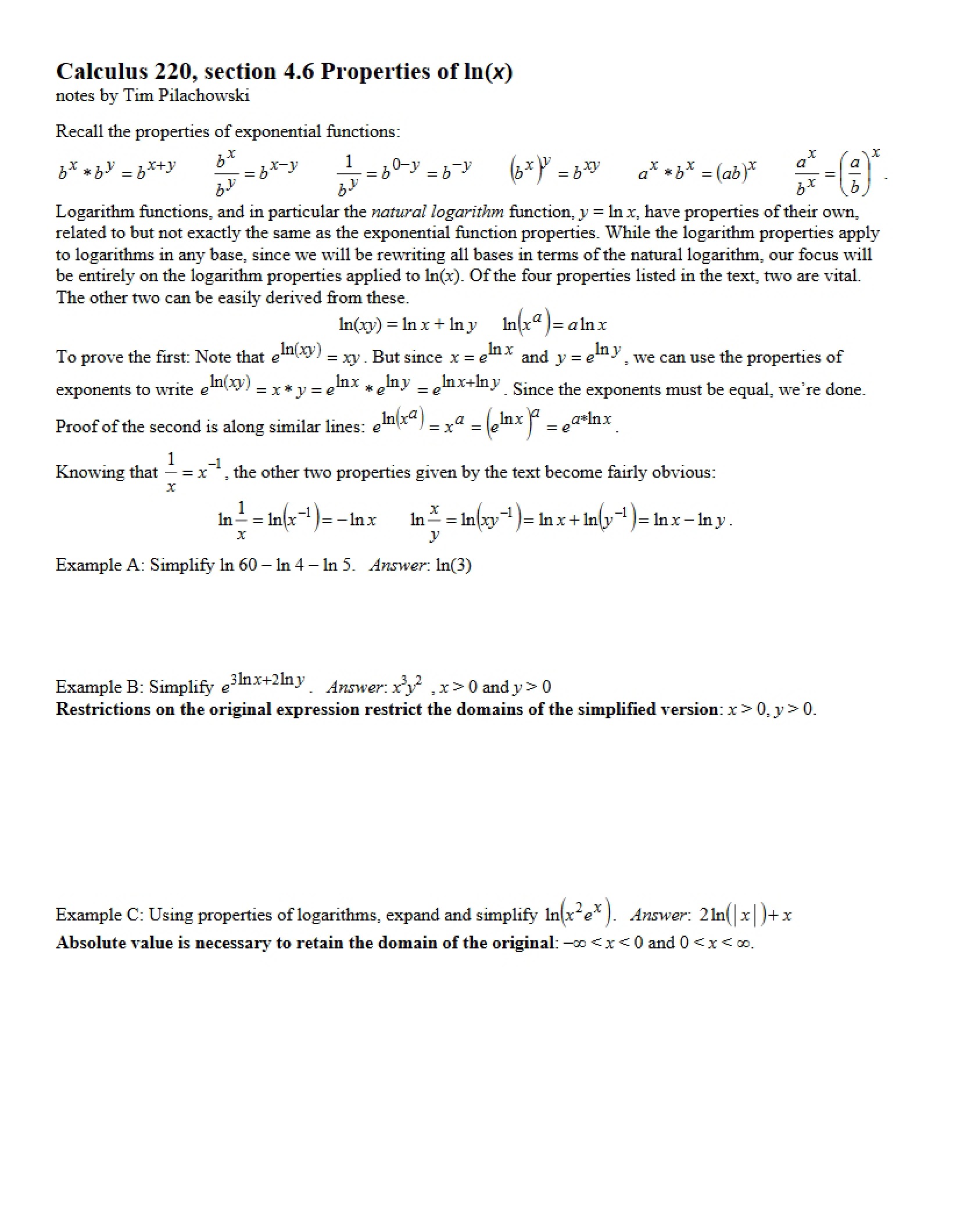 ln(x) Properties