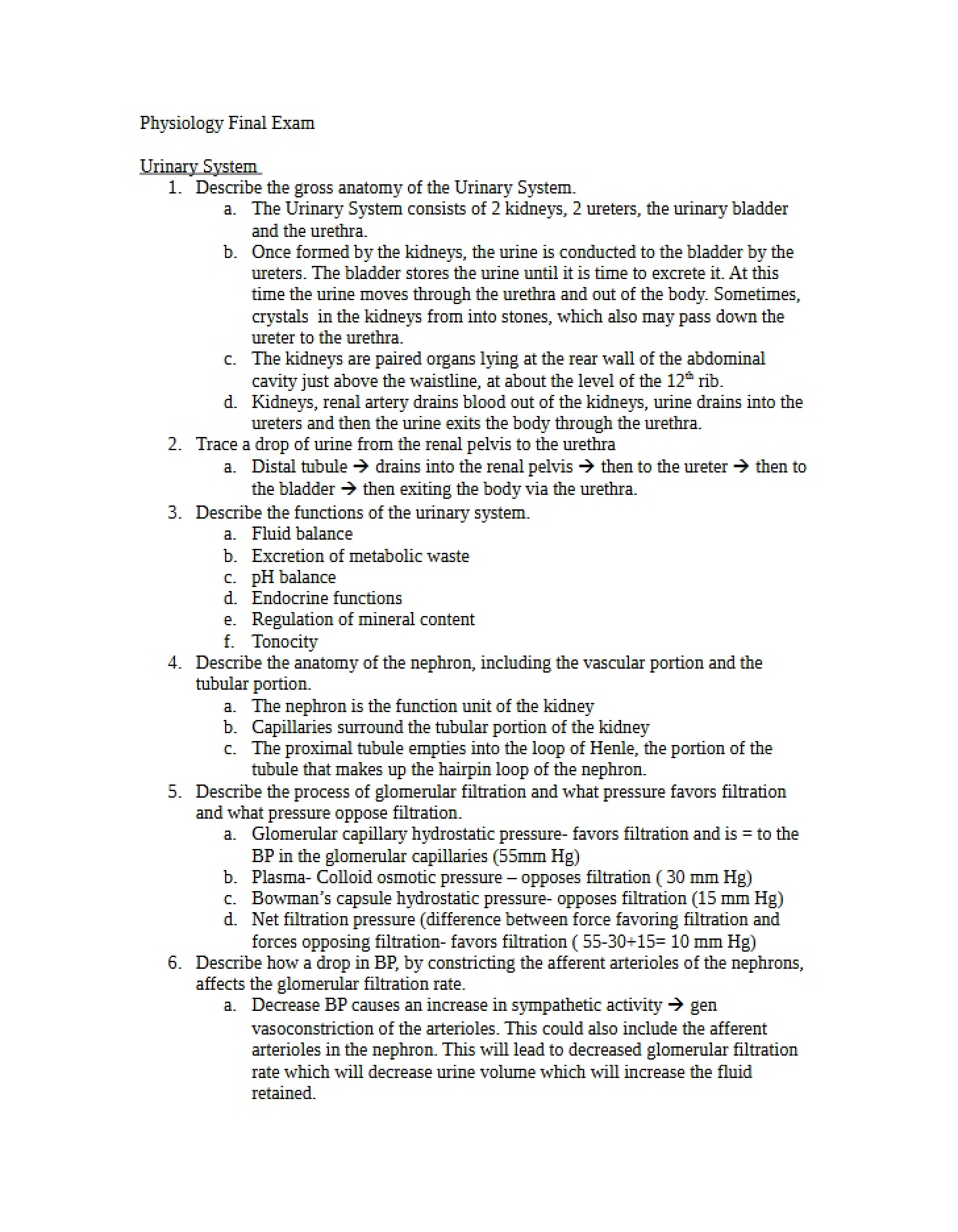 Study Guide Physiology Final