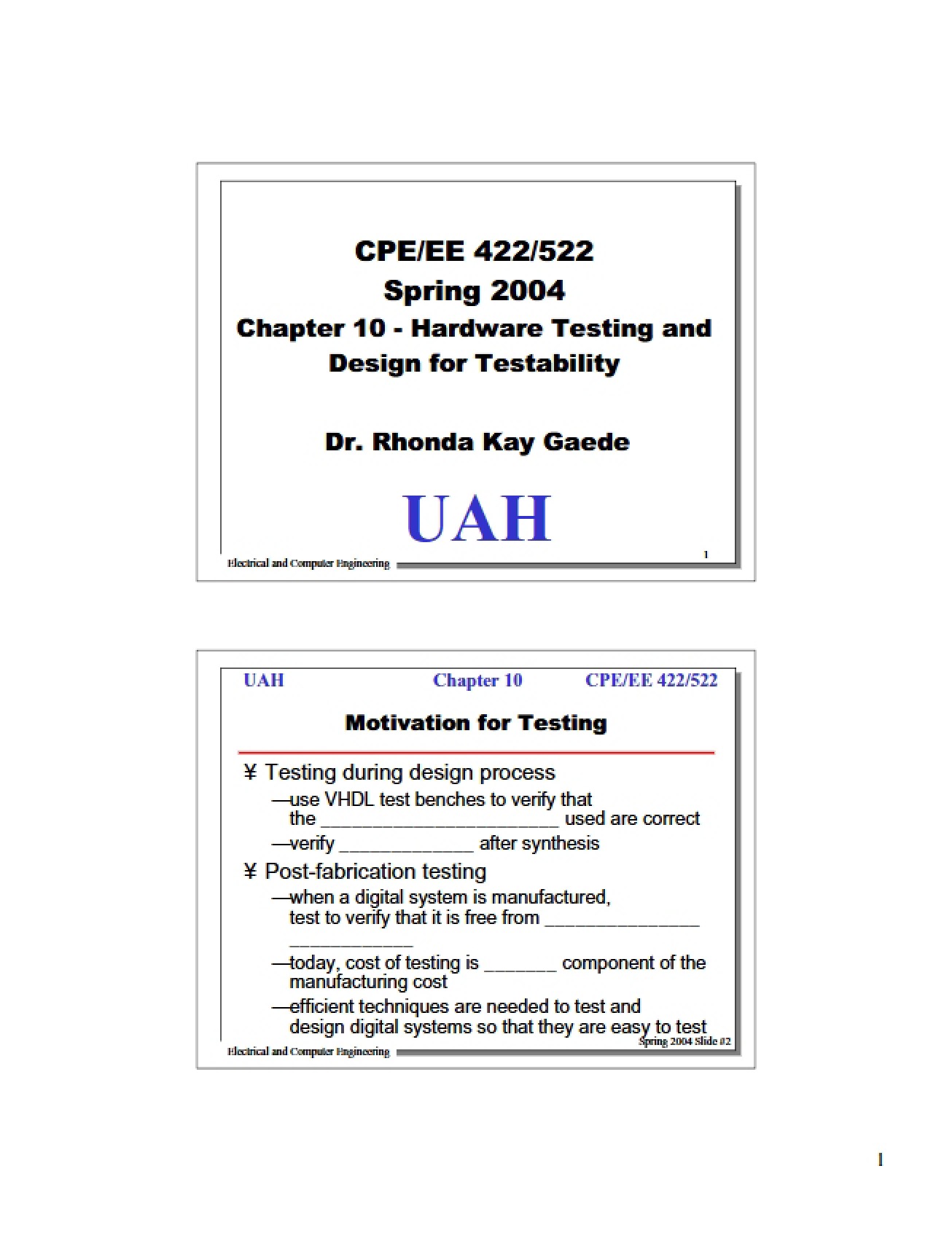 Design for Testability and Hardware Testing