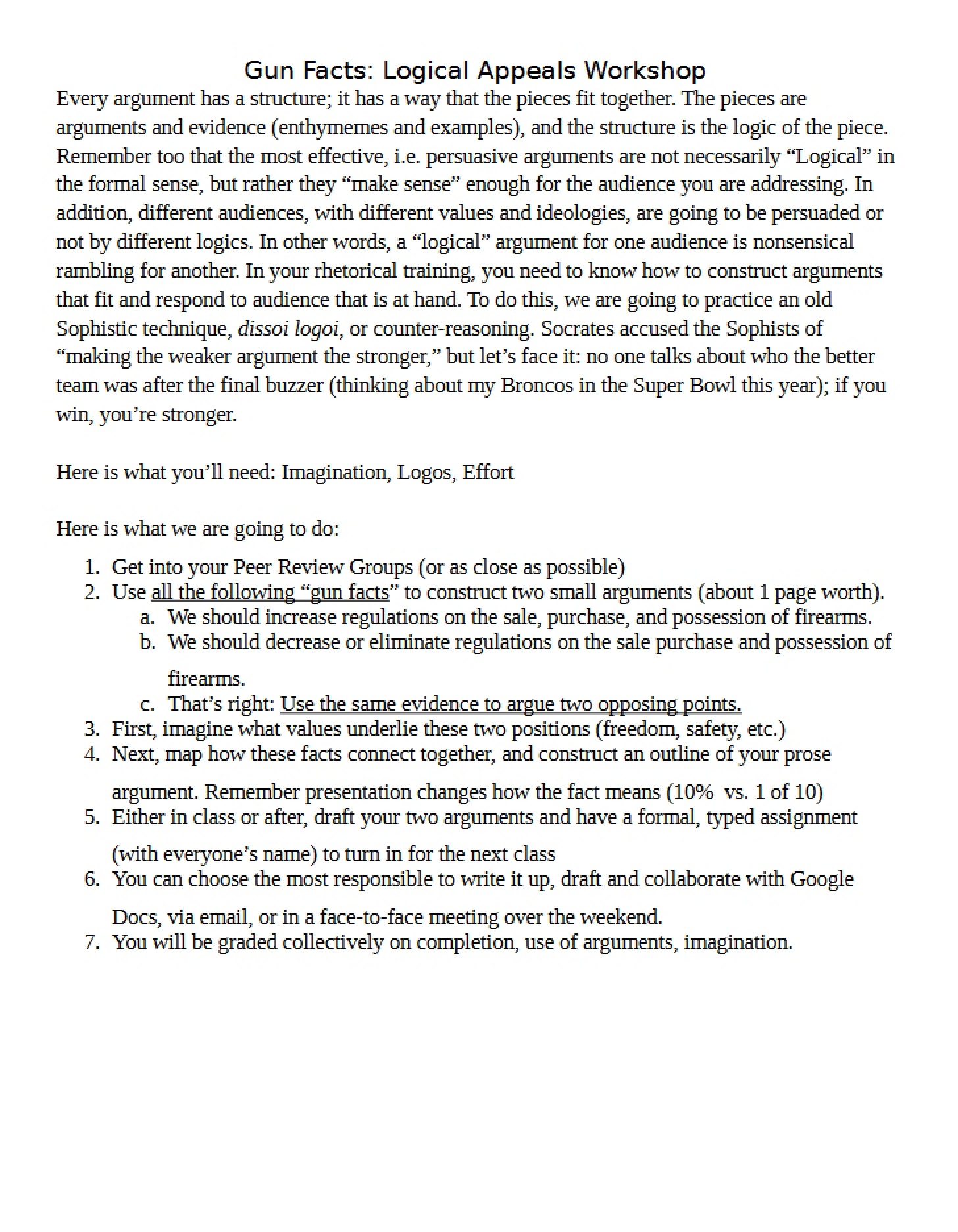 Gun Facts Logical Appeals Workshop