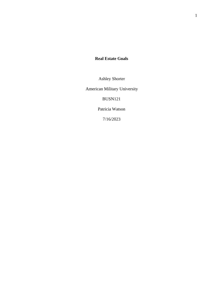 Real Estate Goals Overview