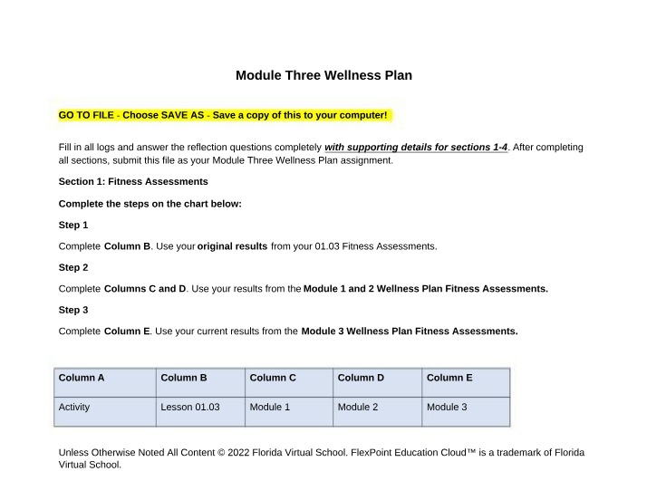 Wellness Plan Assignment for Module Three