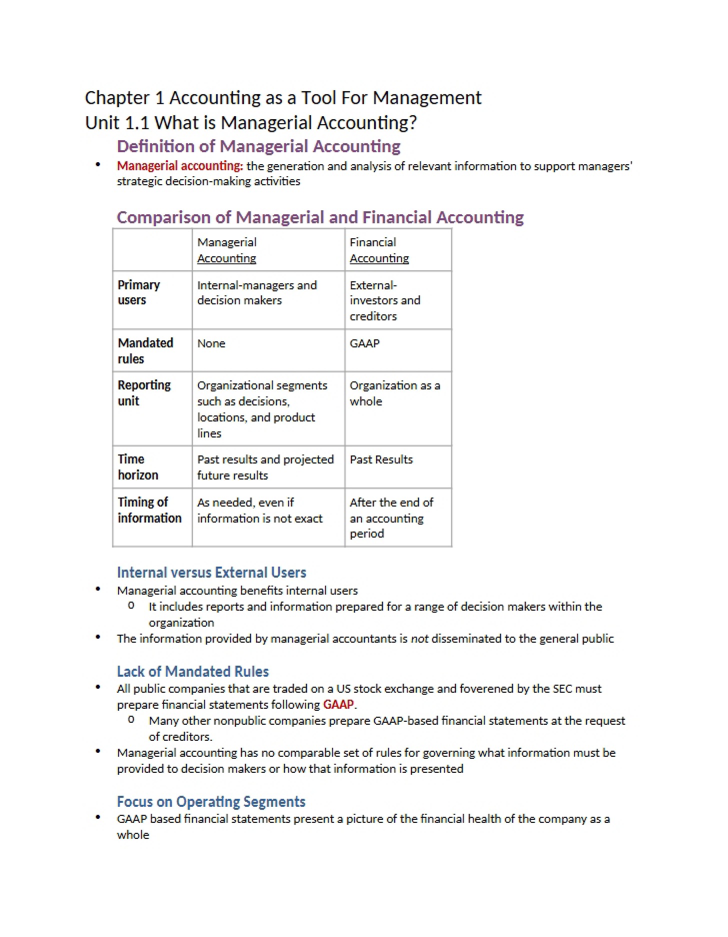Accounting as a Managerial Tool Chapter 1