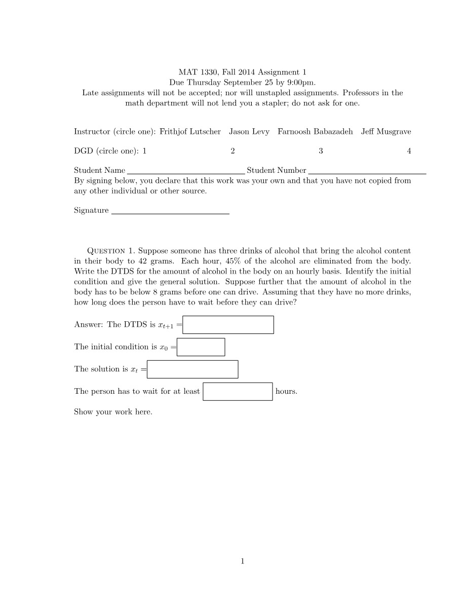MAT 1330 Fall 2014 Assignment 1 Final Version