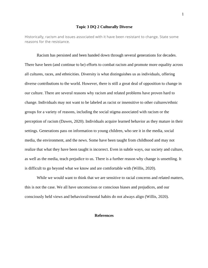 Culturally Diverse Topic 3 DQ 2